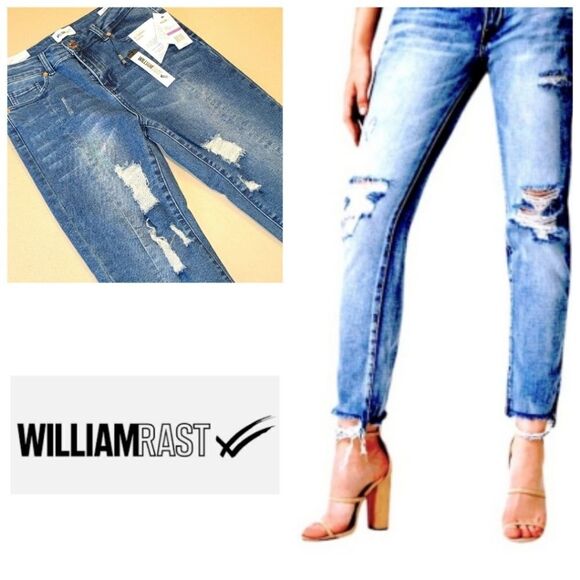 William Rast High Rise Slim Straight Distressed Wash Jeans - Picture 1 of 14